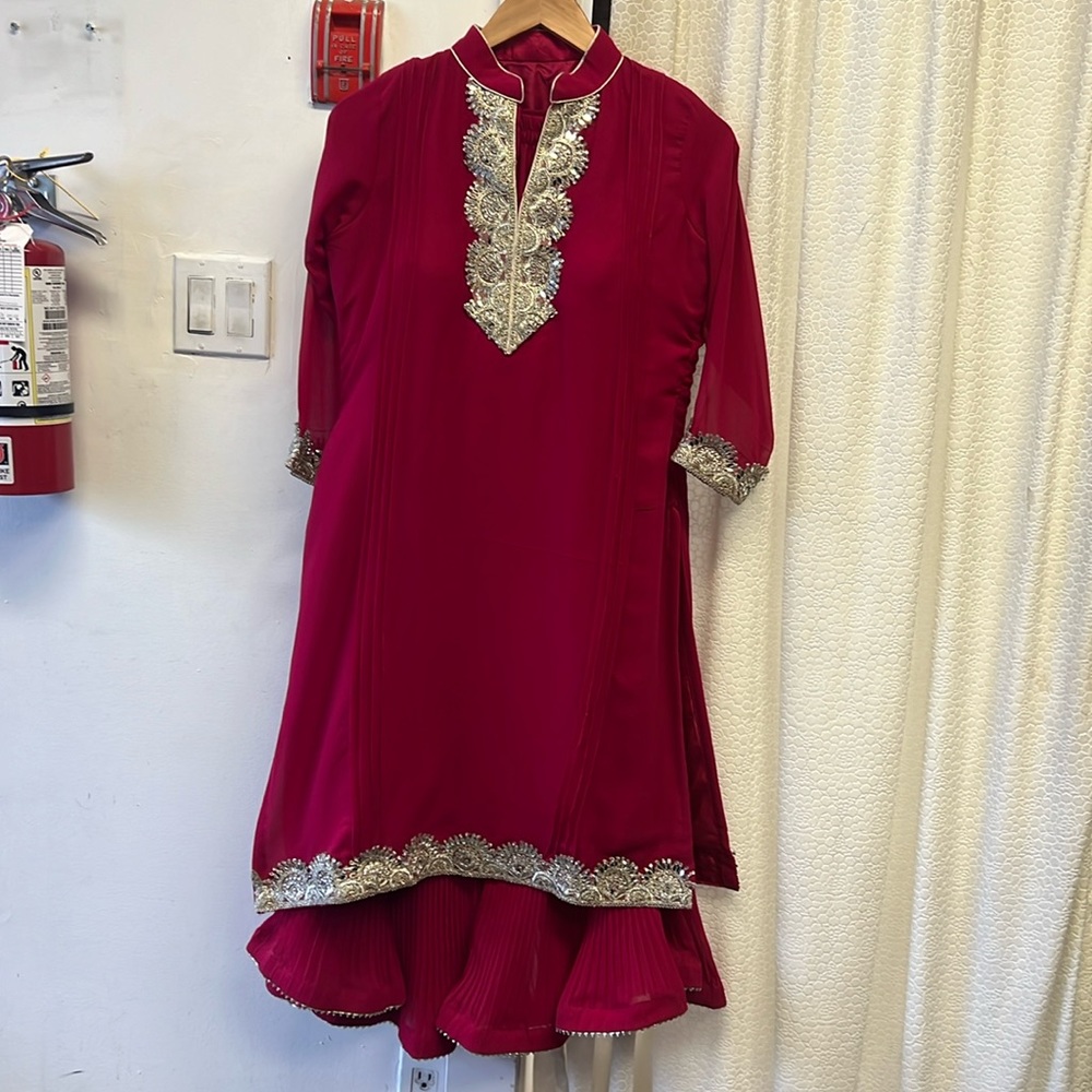 Punjabi party wear suit colour for dark pink size for42
